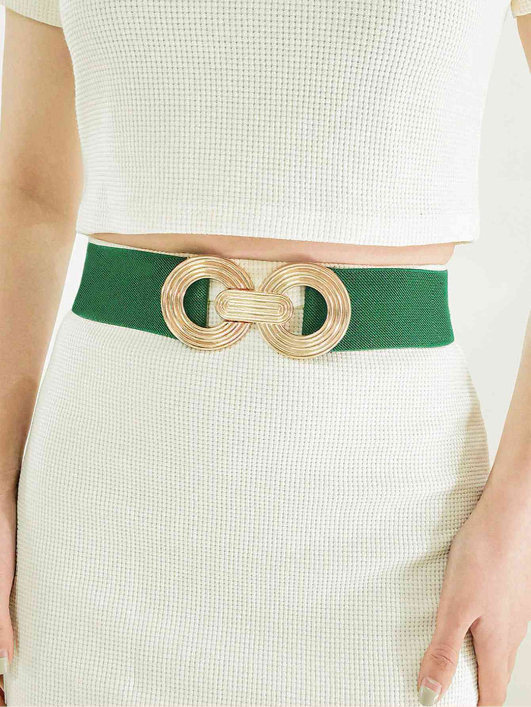 Geometric Gold Buckle Elastic Wide Belt - Multiple Colors