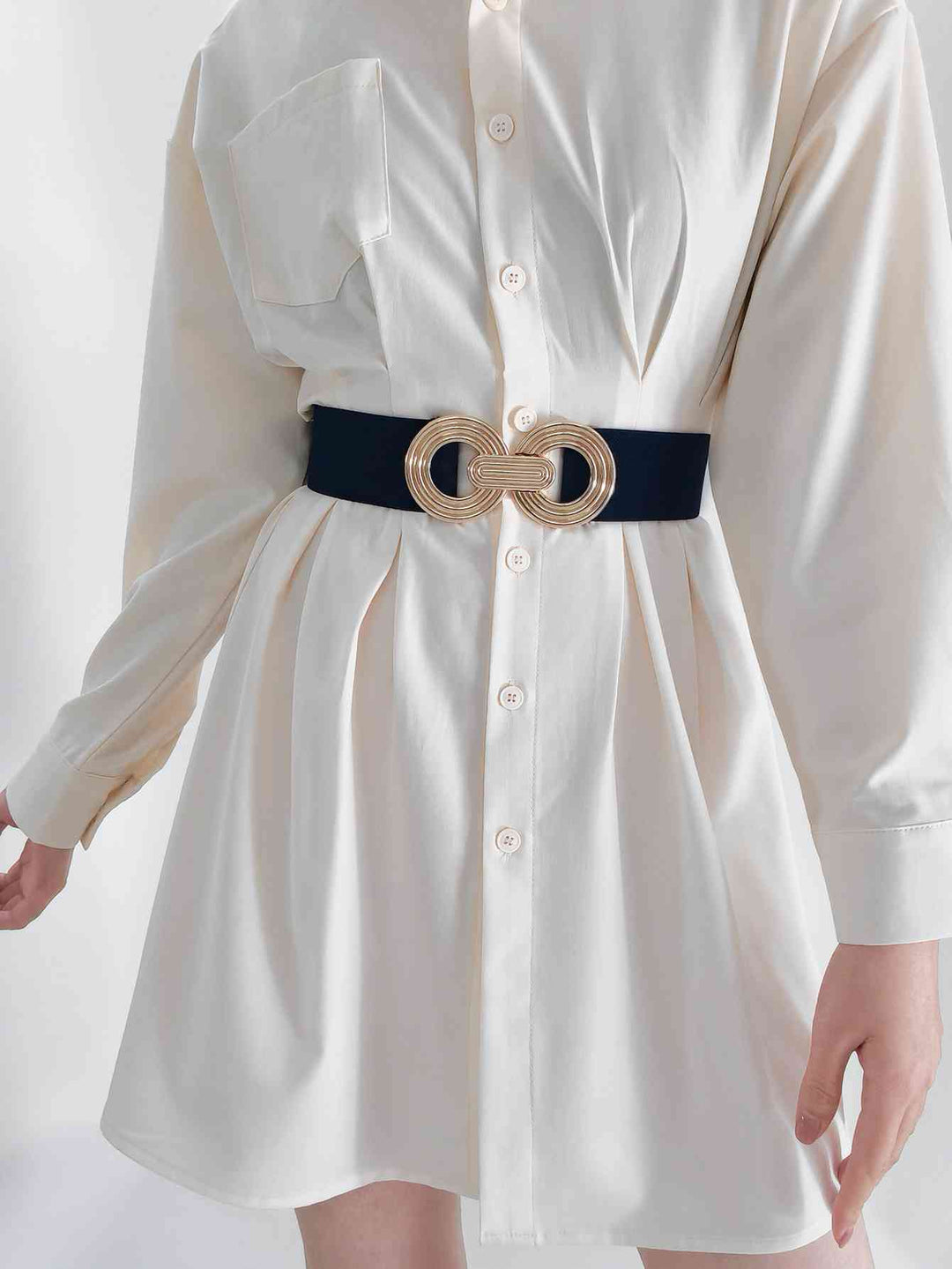 Geometric Gold Buckle Elastic Wide Belt - Multiple Colors