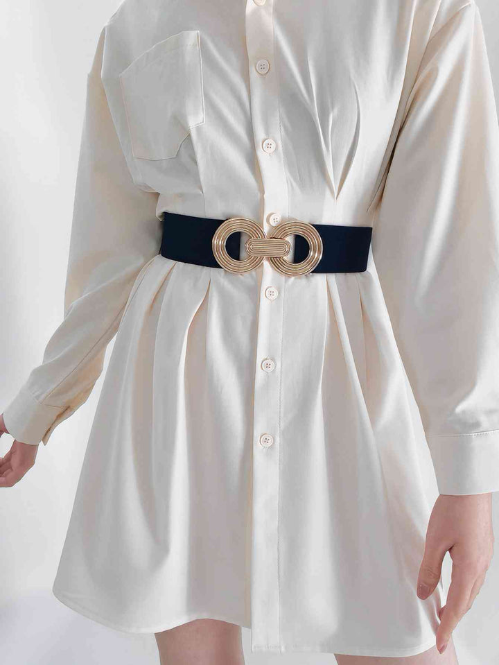 Geometric Gold Buckle Elastic Wide Belt - Multiple Colors
