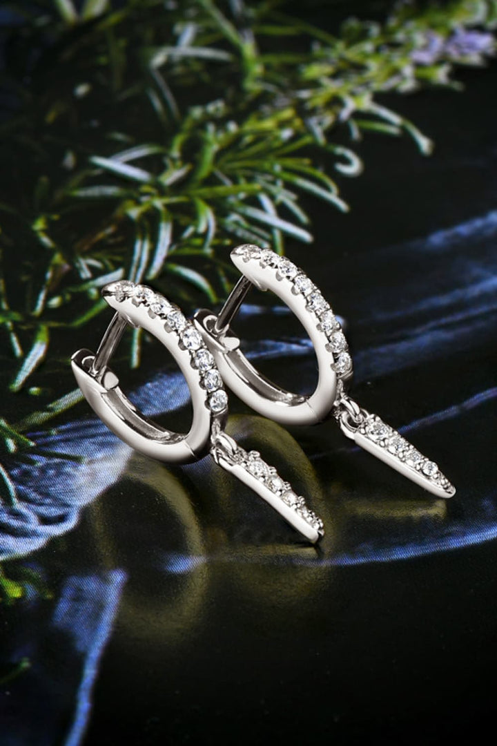 Moissanite 925 Sterling Silver Huggie Drop Earrings - Silver, Gold