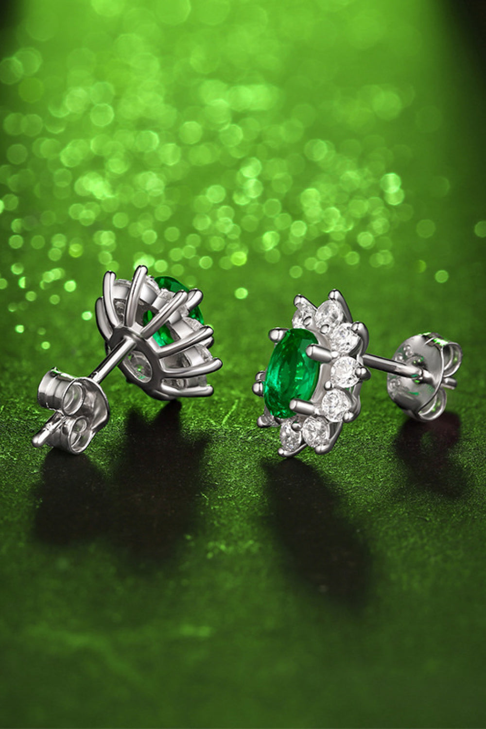 1 CARAT LAB-GROWN EMERALD & ZIRCON STUD EARRINGS