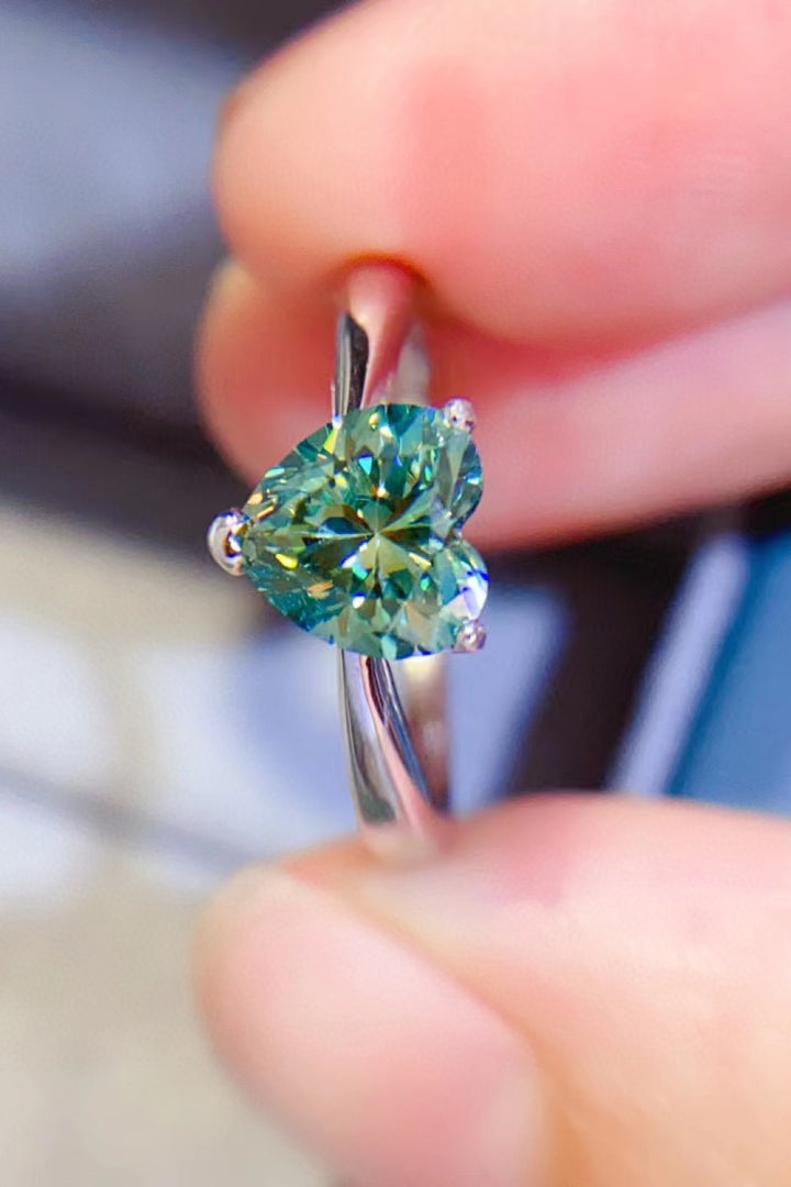 1 Carat Moissanite Heart 925 Sterling Silver Ring - Green