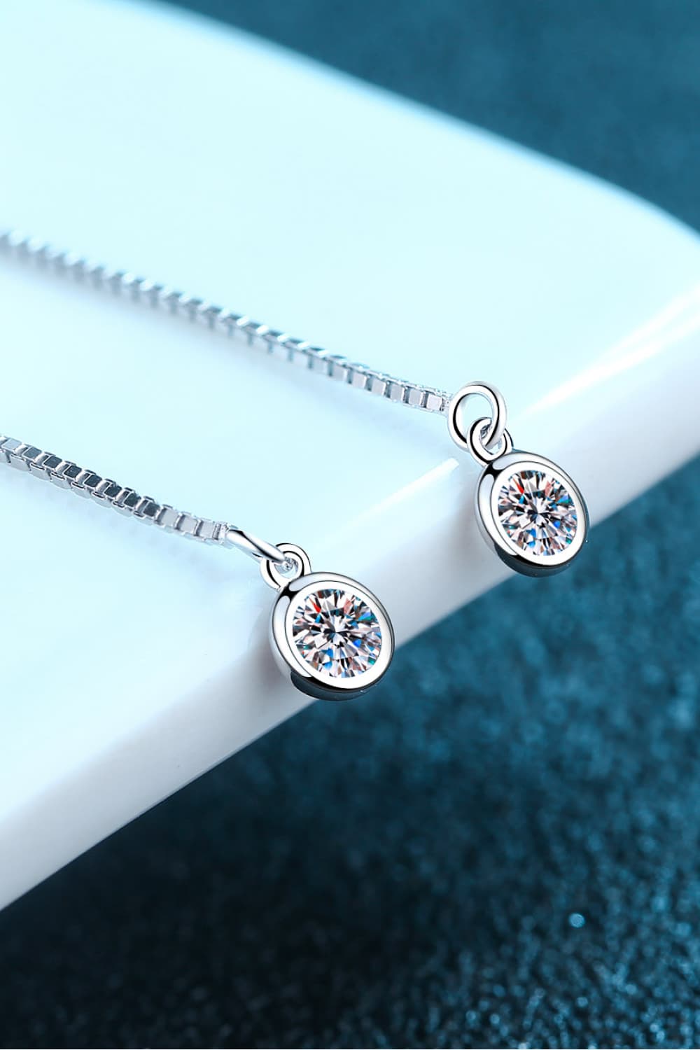 Moissanite 925 Sterling Silver Rhodium-Plated Threader Earrings - Silver