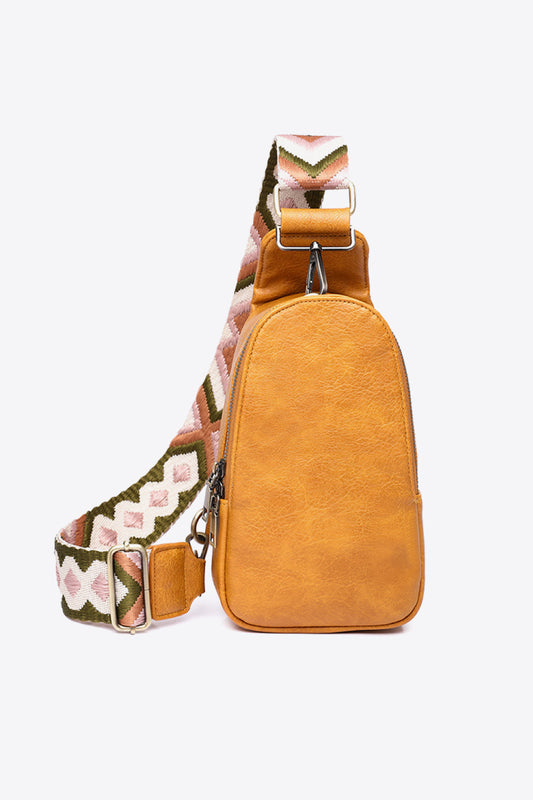 Geometric Pattern Faux-Leather Solid Sling Bag - Multiple Colors