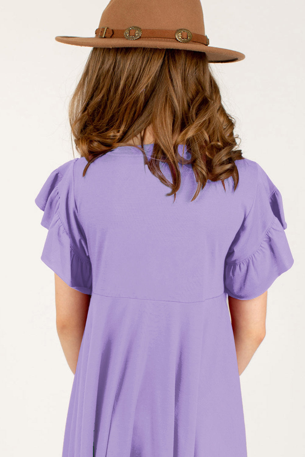 Stylish Round-Neck Short Petal-Sleeve Solid Midi Dress - Multiple Colors - (5T-12)