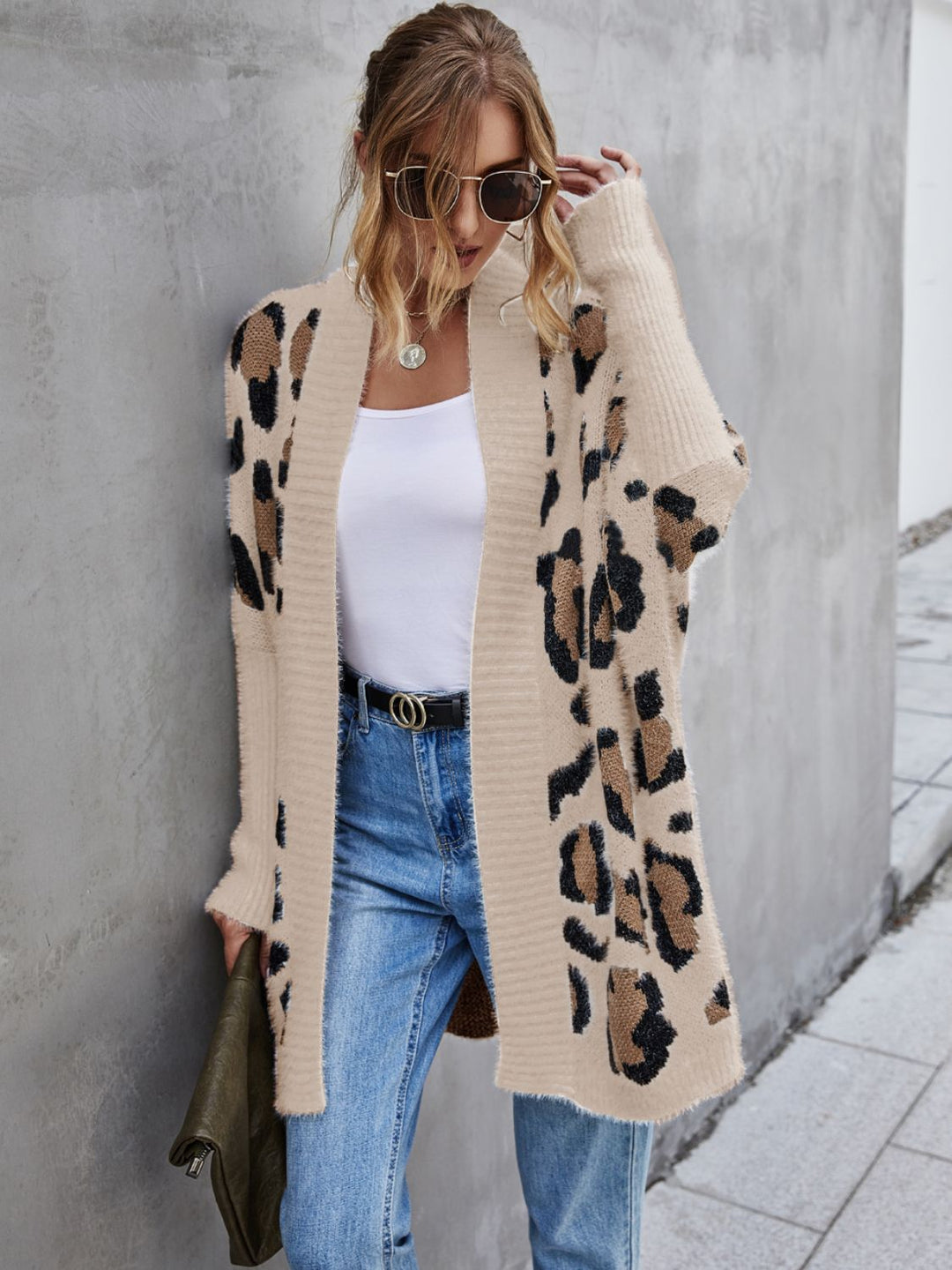 Casual Open-Front Leopard Pattern Fuzzy Long Sleeve Cardigan - Multiple Colors - (S-XL)