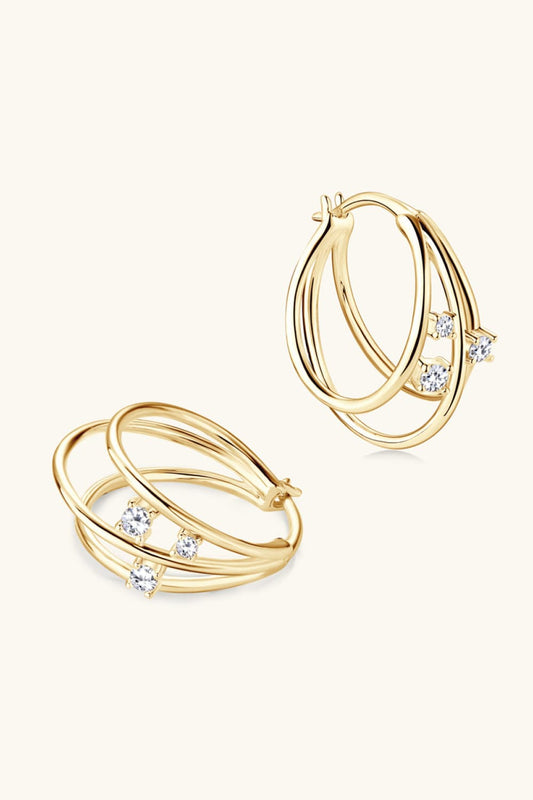 MOISSANITE 925 STERLING SILVER LAYERED EARRINGS - GOLD, SILVER