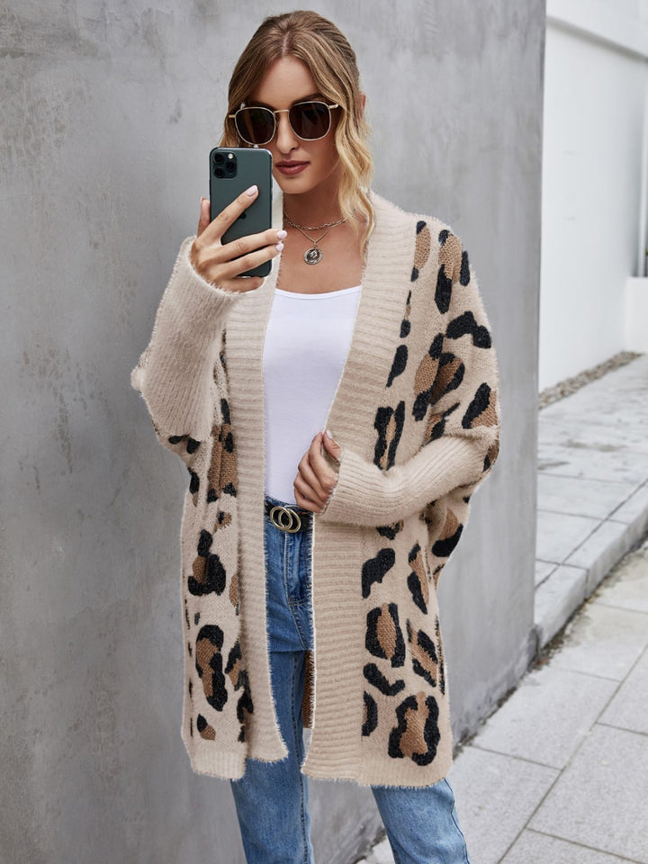 Casual Open-Front Leopard Pattern Fuzzy Long Sleeve Cardigan - Multiple Colors - (S-XL)