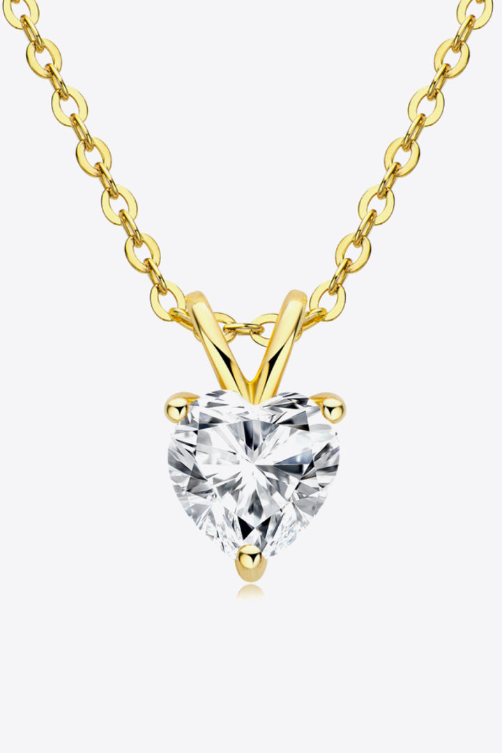 1 Carat Moissanite Heart-Shaped Polished Pendant Necklace - Gold, Silver