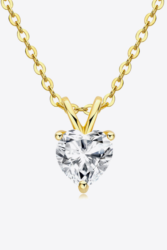 1-Carat Moissanite Heart-Shaped Polished Pendant Necklace - Gold, Silver