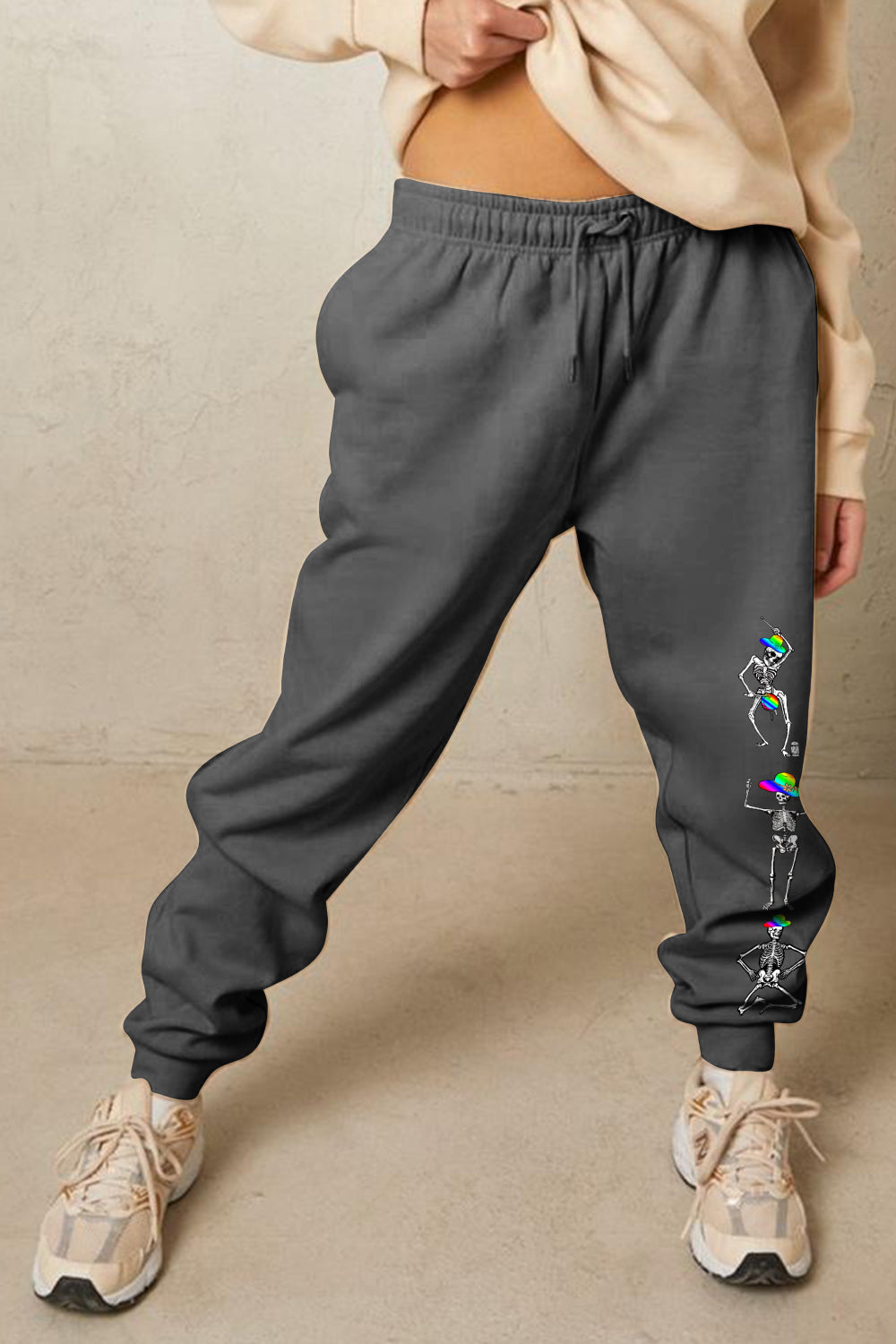 SKELETON GRAPHIC DRAWSTRING SWEATPANTS - CHARCOAL - (S-3XL)