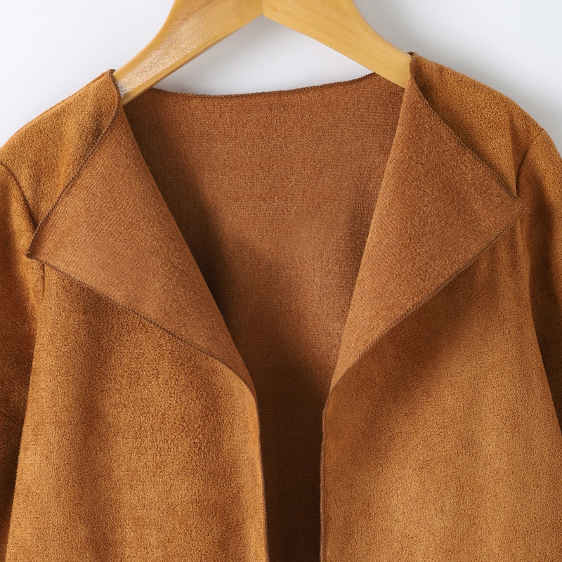 CHIC OPEN-FRONT SOLID LONG SLEEVE COAT - CARAMEL - (4T-7)