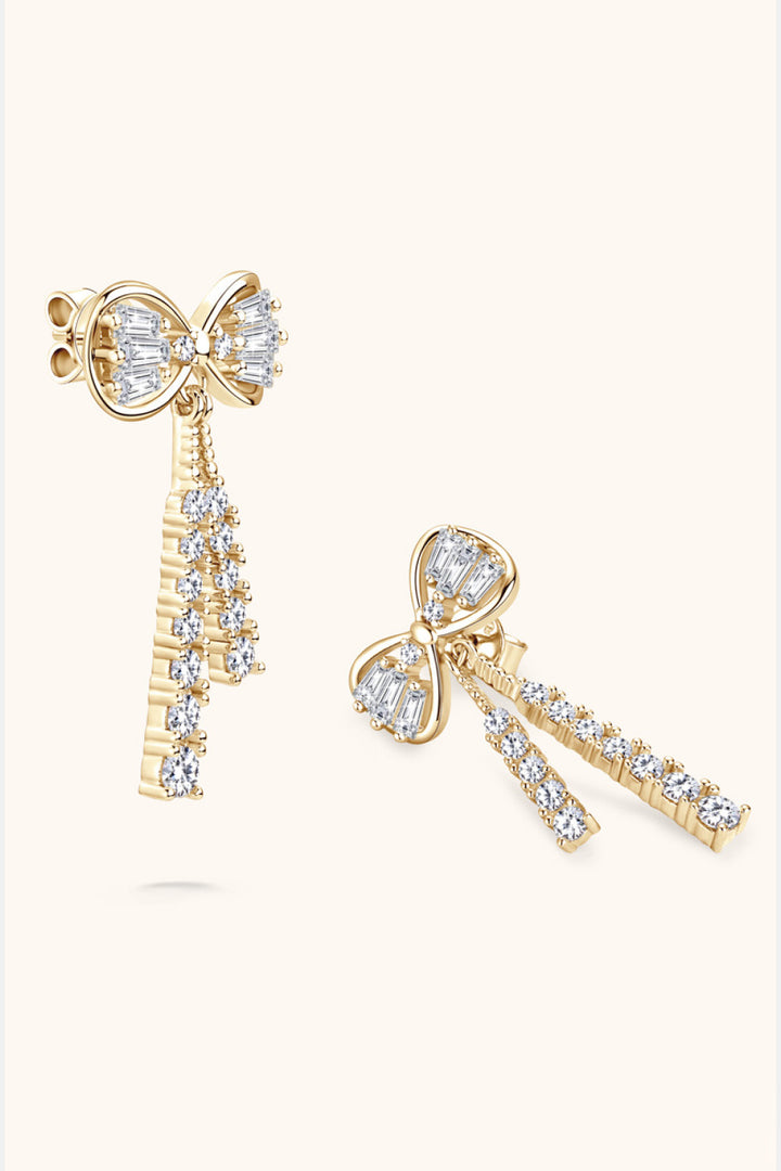 1.12 Carat Moissanite 925 Sterling Silver Bow Earrings - Silver, Gold