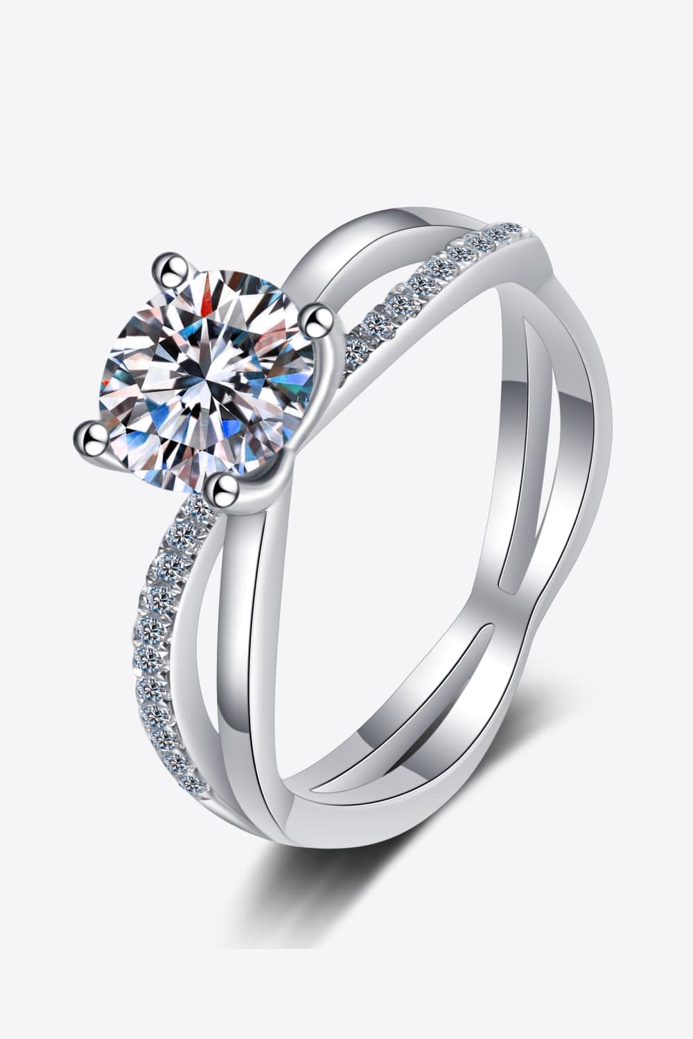 1 Carat Moissanite 925 Sterling Silver Crisscross Split-Shank Ring