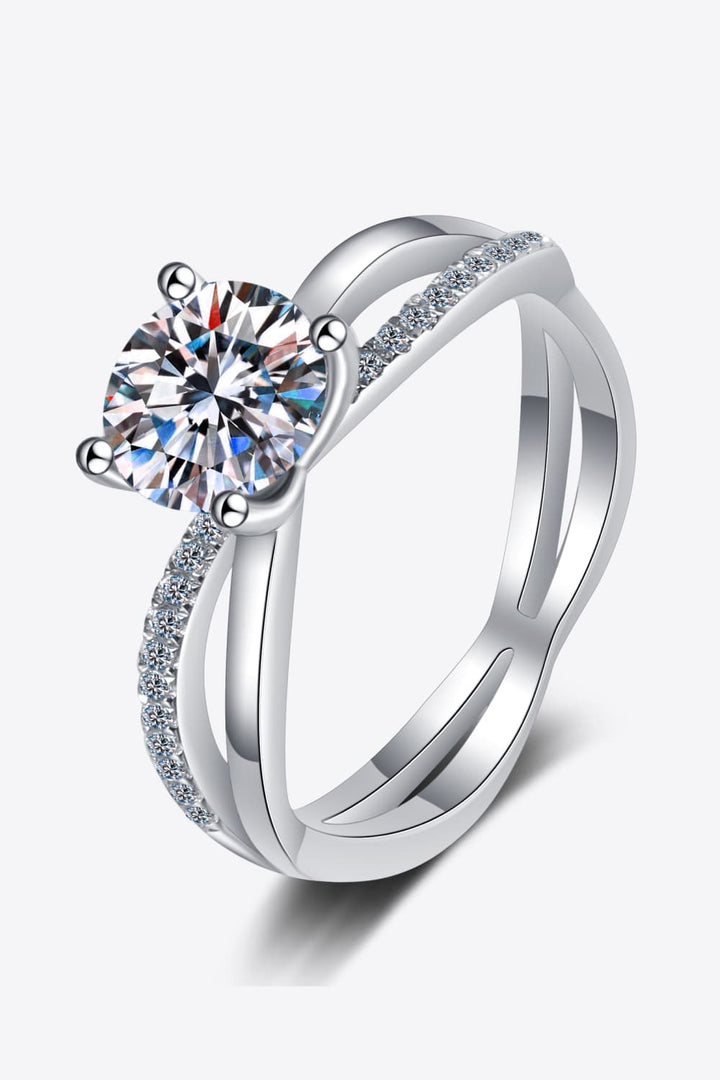 1 Carat Moissanite 925 Sterling Silver Crisscross Split-Shank Ring