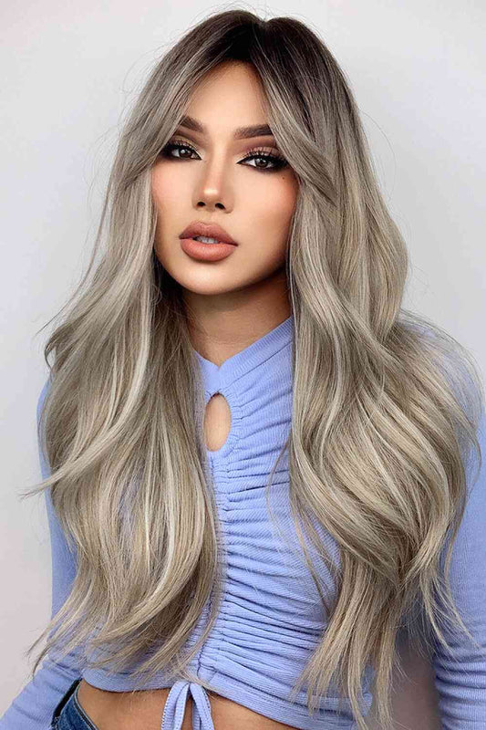 Full-Machine Synthetic Long-Wave 26" Wig - Ash Blonde Balayage