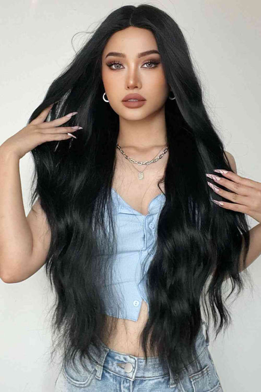 FULL MACHINE LONG-WAVE SYNTHETIC WIG - BLACK