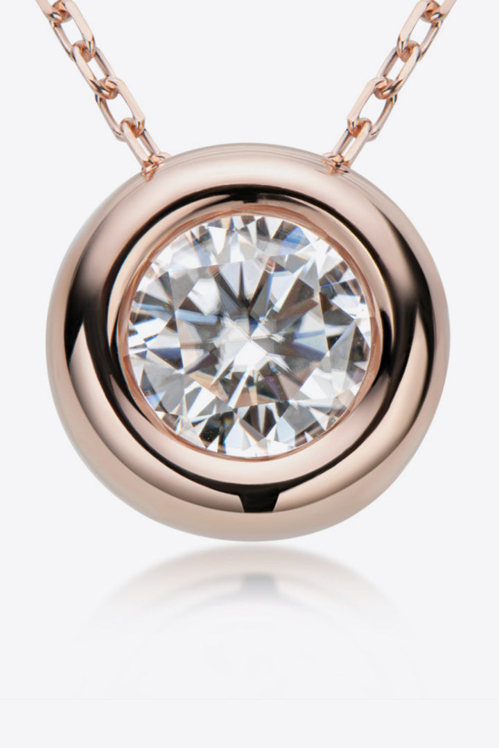 1 Carat Moissanite Round-Pendant 925 Sterling Silver Necklace - Gold, Rose Gold, Silver