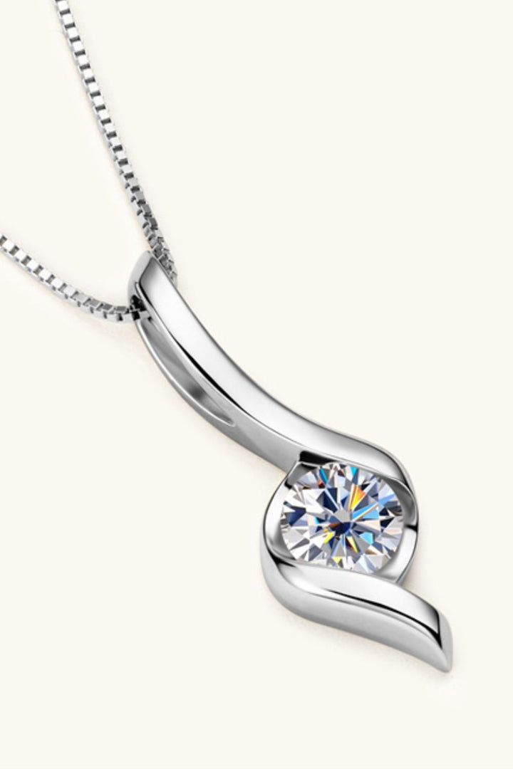 1 Carat Moissanite 925 Sterling Silver Ribbon-Pendant Necklace - Gold, Silver