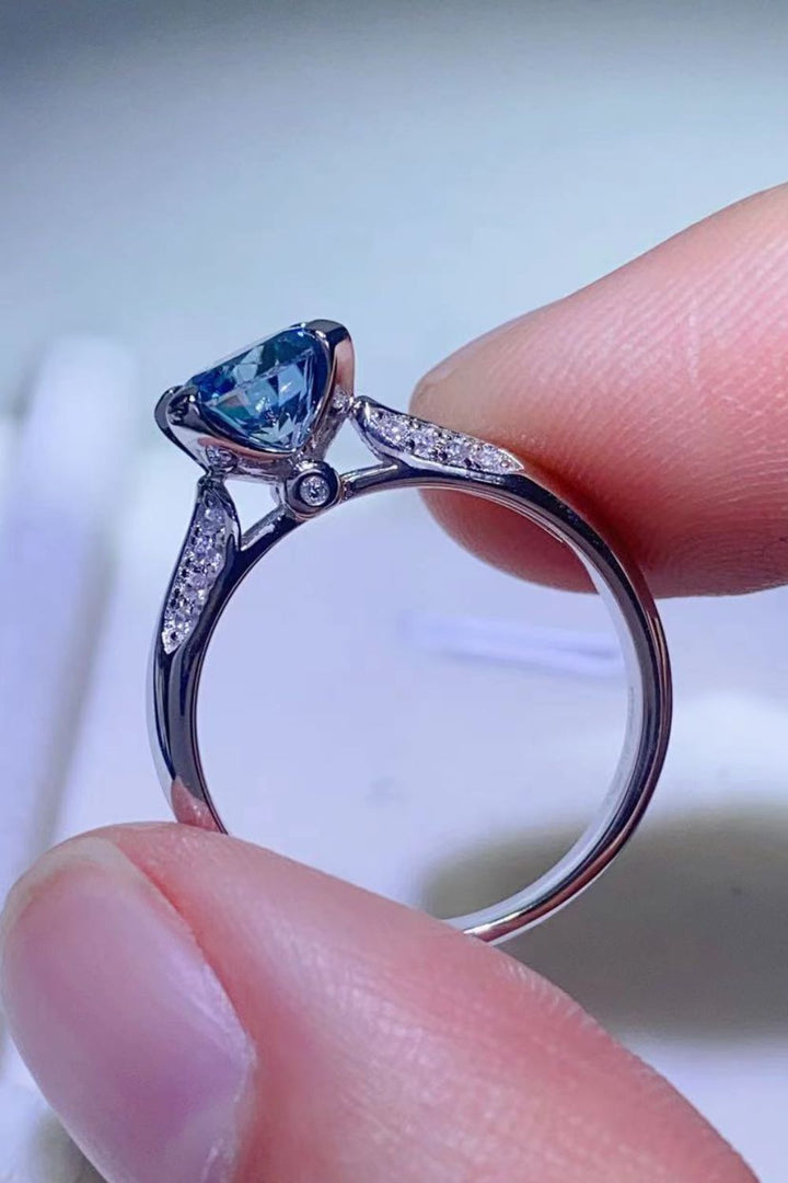 1 Carat Moissanite &amp; Zircon 4-Prong Ring - Sky Blue