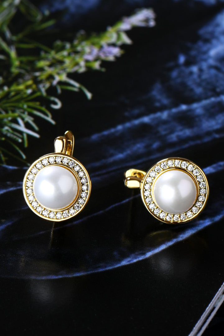 Moissanite &amp; Freshwater Pearl 925 Sterling Silver Earrings - Gold, Silver