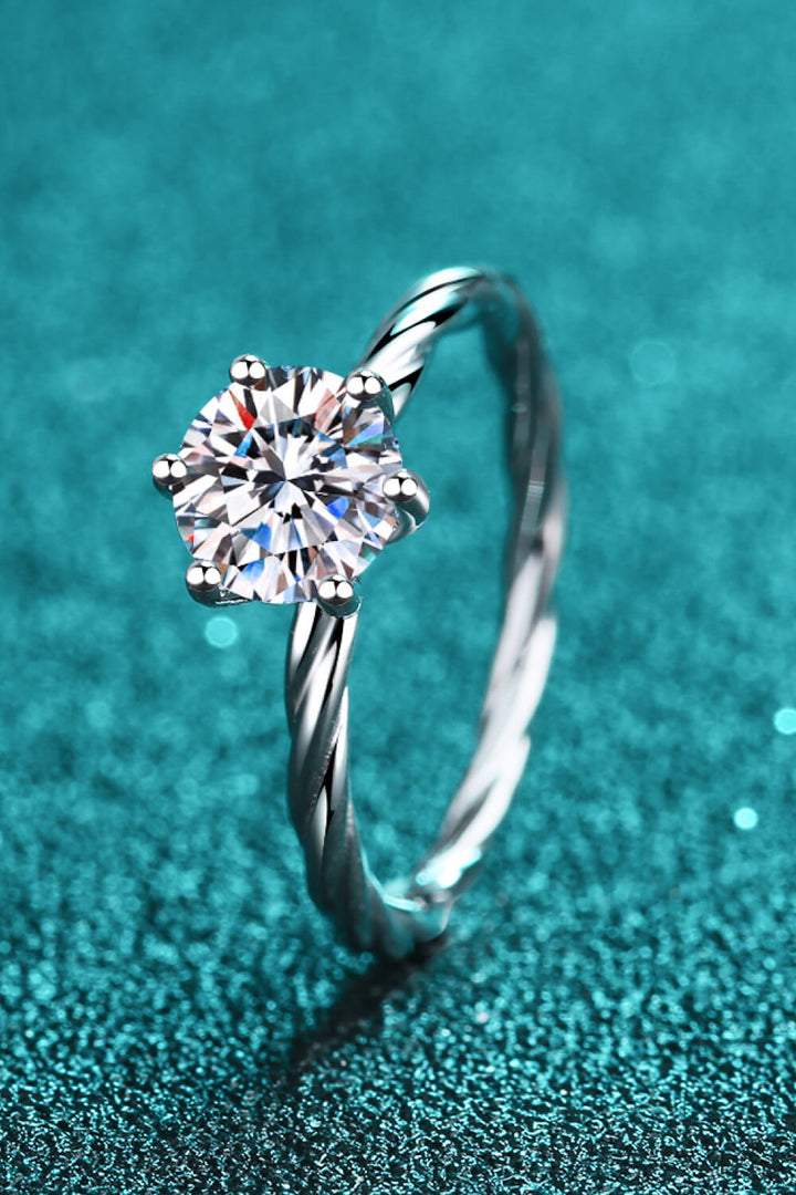 1 Carat Moissanite 6-Prong Twisted Ring - Silver