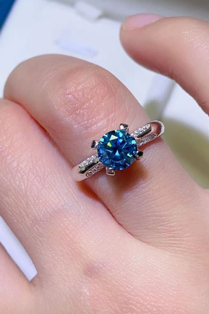 1 Carat Moissanite &amp; Zircon 4-Prong Ring - Sky Blue