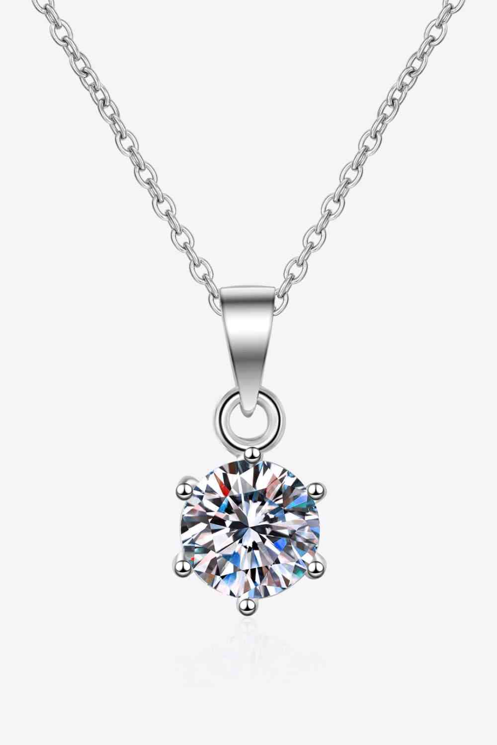 1-Carat Moissanite 925 Sterling Silver 6-Prong Drop-Pendant Necklace