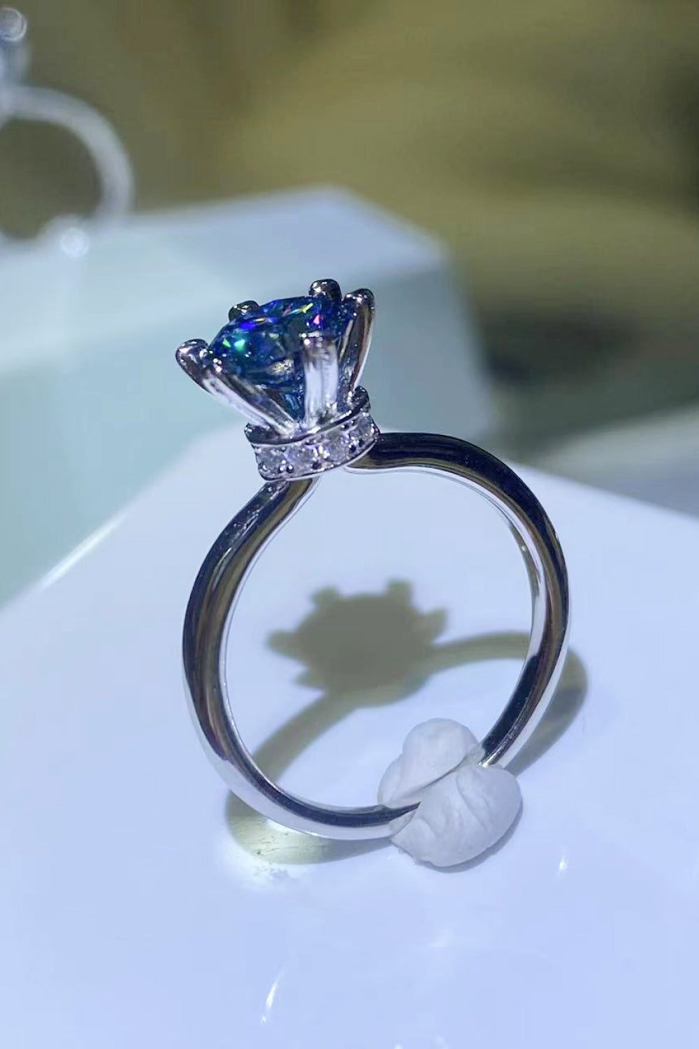 1 Carat Moissanite 6-Prong Polished Solitaire Ring - Blue