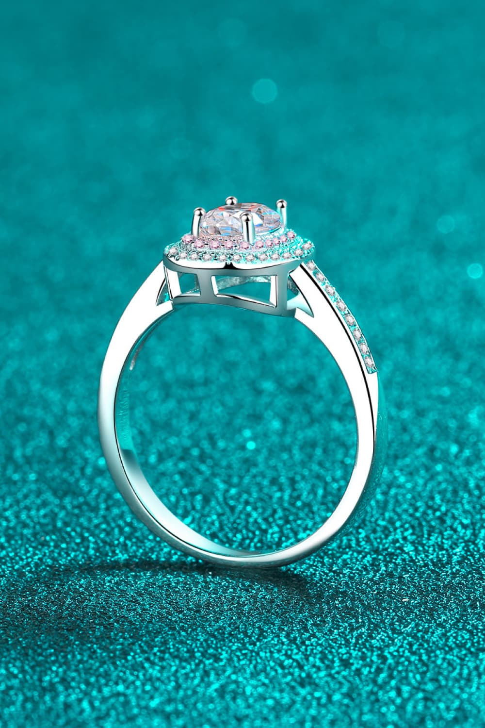 1 Carat Moissanite &amp; Zircon 925 Sterling Silver Oval Halo Ring - Silver