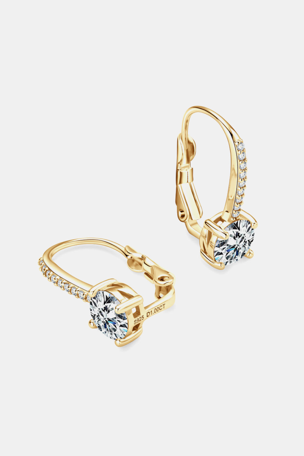 2 Carat Round Moissanite &amp; Zircon 925 Sterling Silver Drop Earrings - Gold, Silver