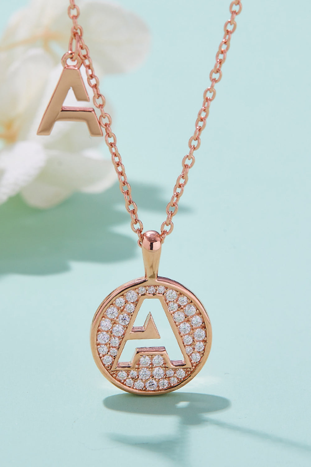 A To J Pendants Moissanite 925 Sterling Silver Necklace - Rose Gold