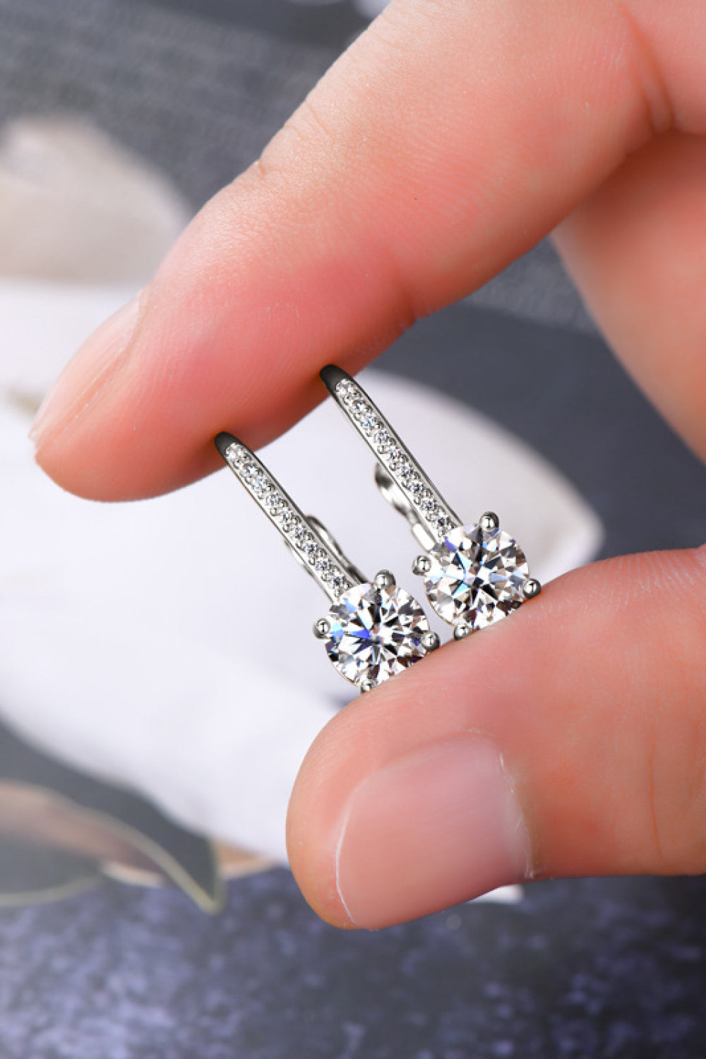 2 Carat Round Moissanite &amp; Zircon 925 Sterling Silver Drop Earrings - Gold, Silver