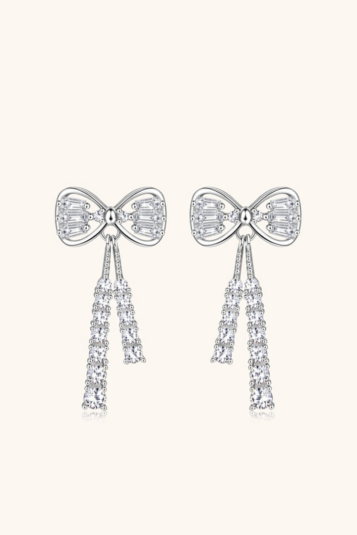 1.12 Carat Moissanite 925 Sterling Silver Bow Earrings - Silver, Gold