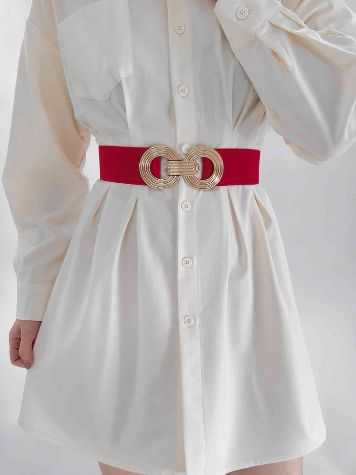 Geometric Gold Buckle Elastic Wide Belt - Multiple Colors