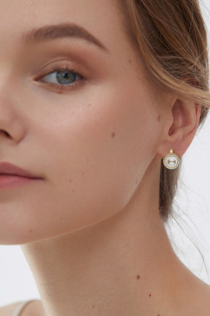 Moissanite &amp; Freshwater Pearl 925 Sterling Silver Earrings - Gold, Silver