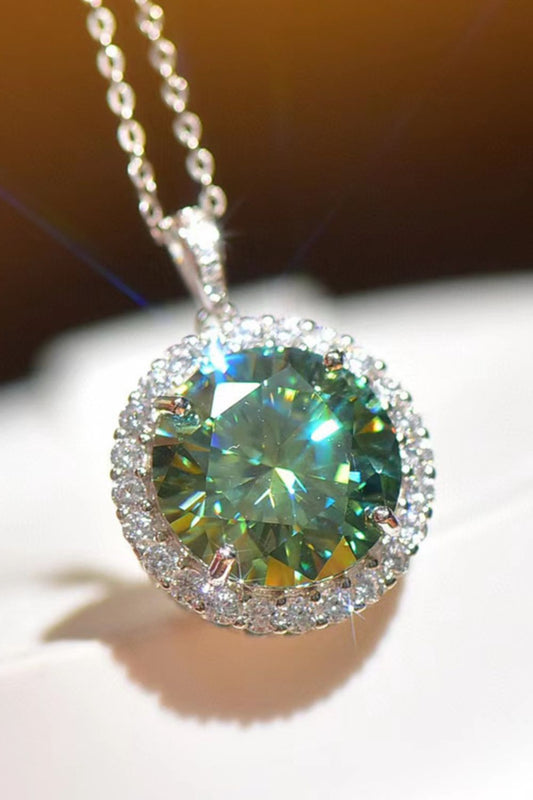 10-Carat Moissanite Round Pendant Platinum-Plated Necklace - Green, White