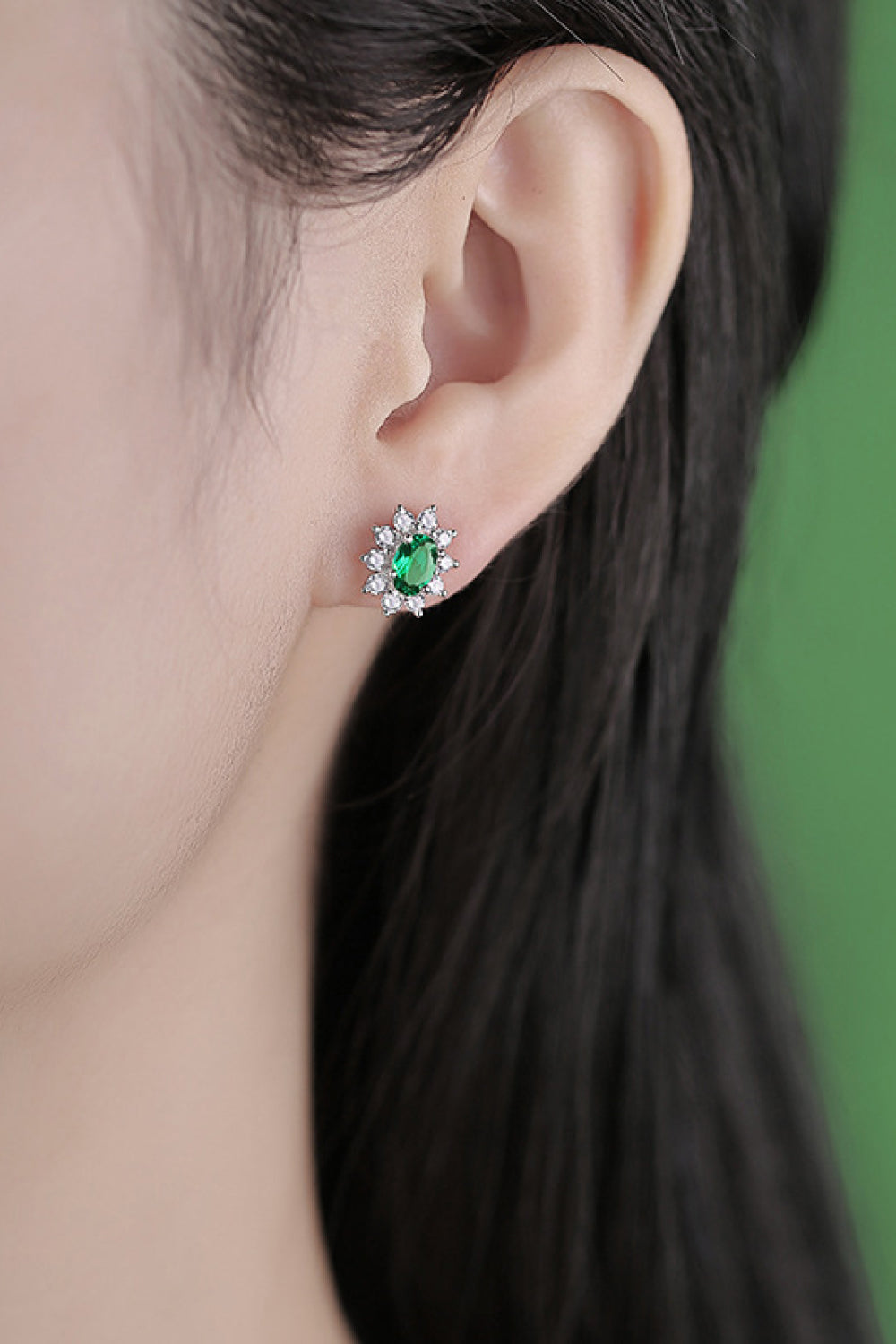 1 CARAT LAB-GROWN EMERALD & ZIRCON STUD EARRINGS