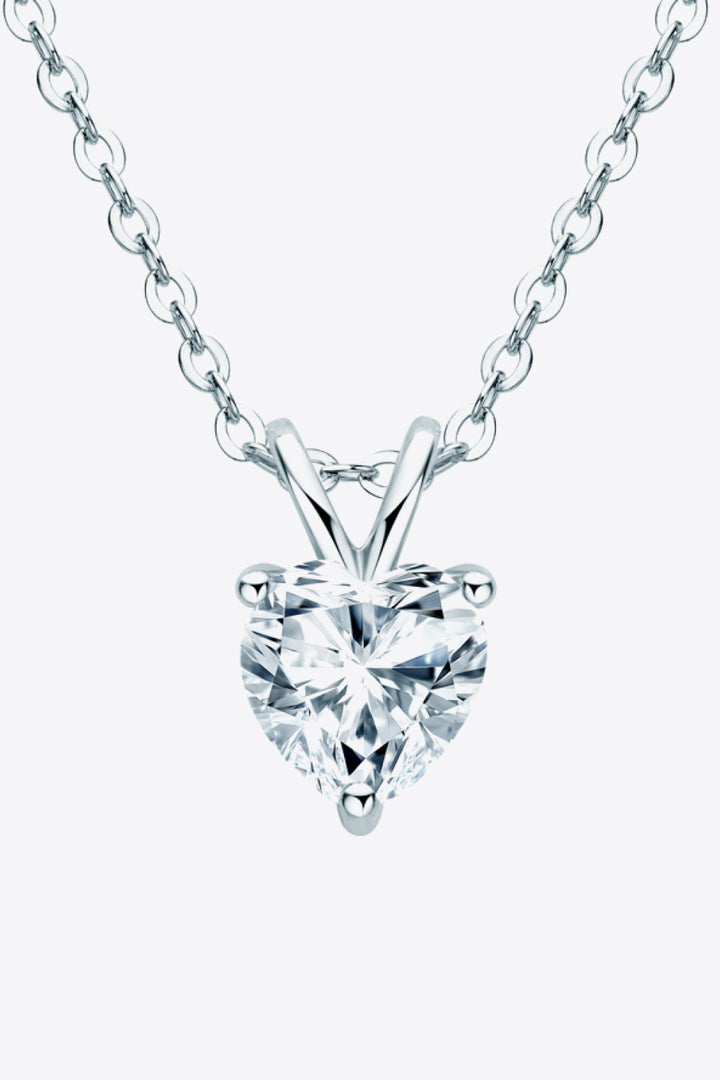 1 Carat Moissanite Heart-Shaped Polished Pendant Necklace - Gold, Silver