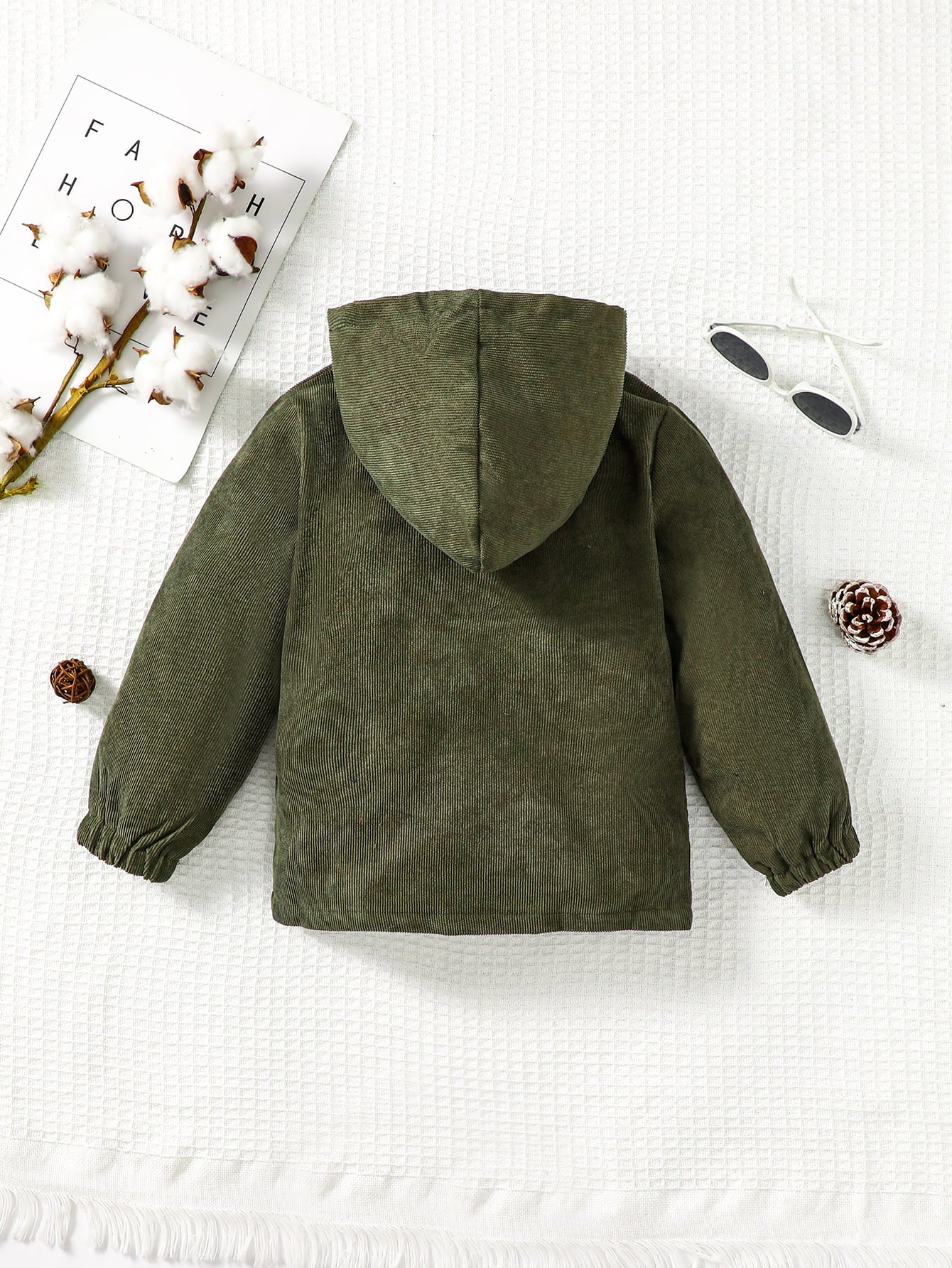 SOLID BUTTONED HOODIE WITH POCKETS - ARMY GREEN - (4T-7)