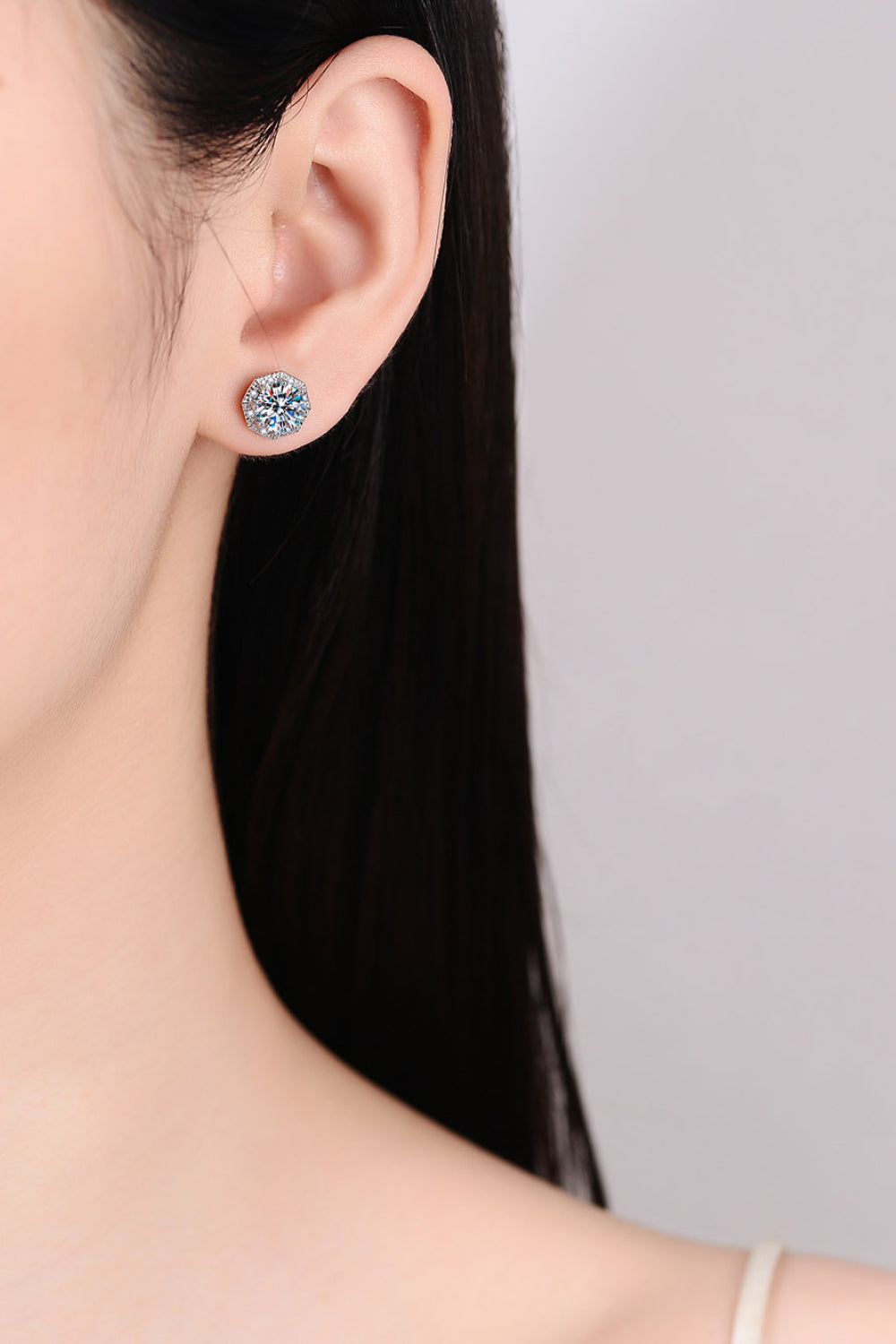 2 Carat Moissanite &amp; Zircon 925 Sterling Silver Stud Earrings - Silver