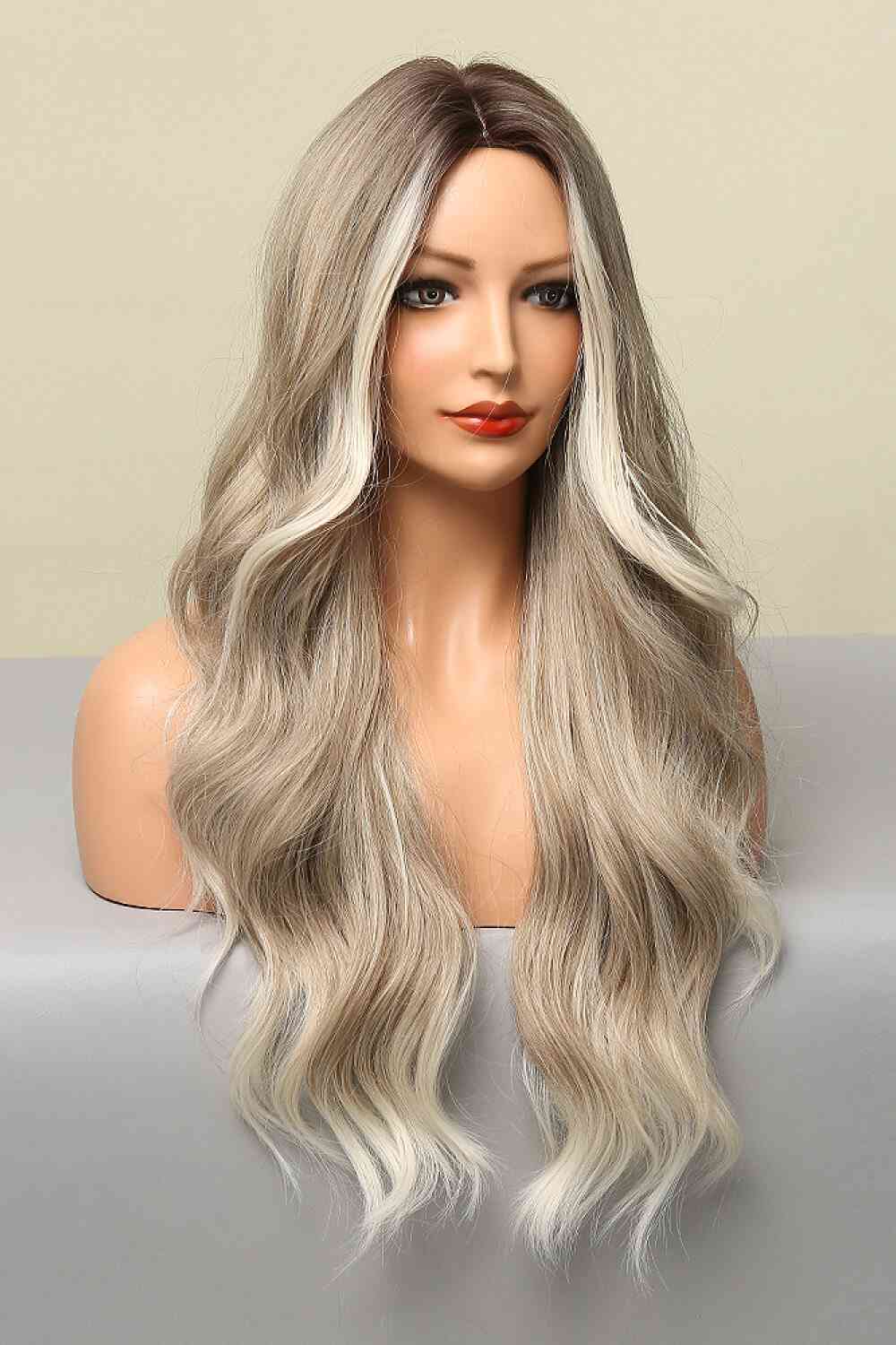 Full-Machine Long-Wave Synthetic 26" Wig - Light Brown/Blonde Balayage