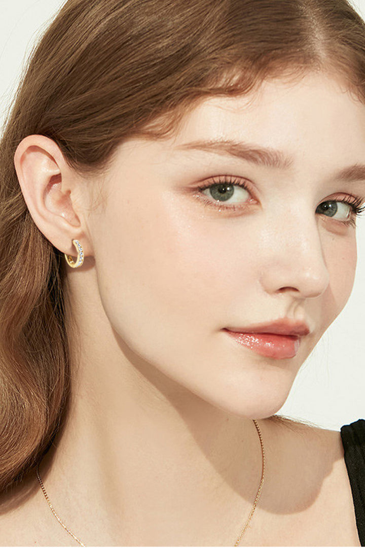 Inlaid Moissanite 925 Sterling Silver Huggie Earrings - Gold, Silver
