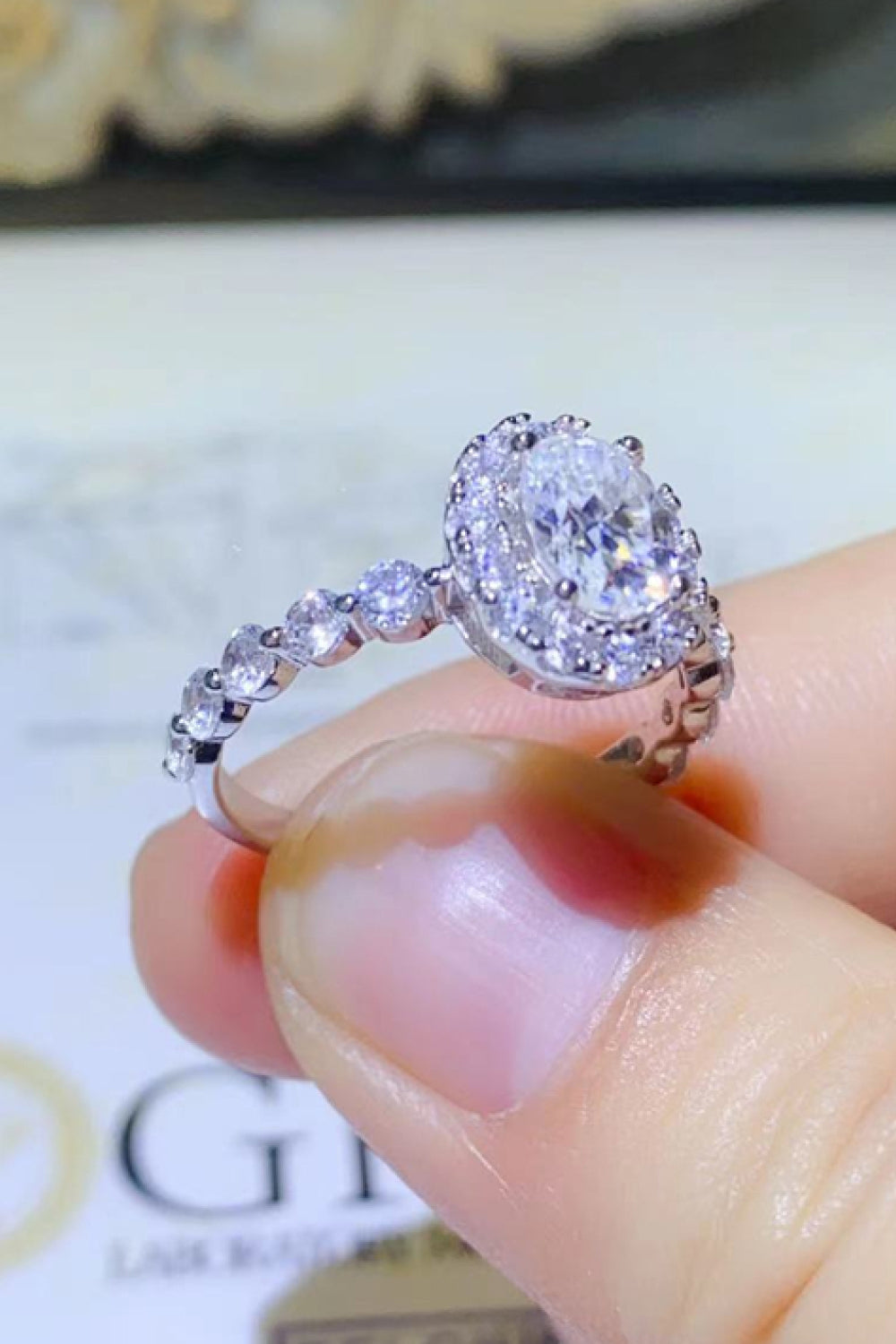 1 Carat Moissanite 925 Sterling Silver Halo Ring - White