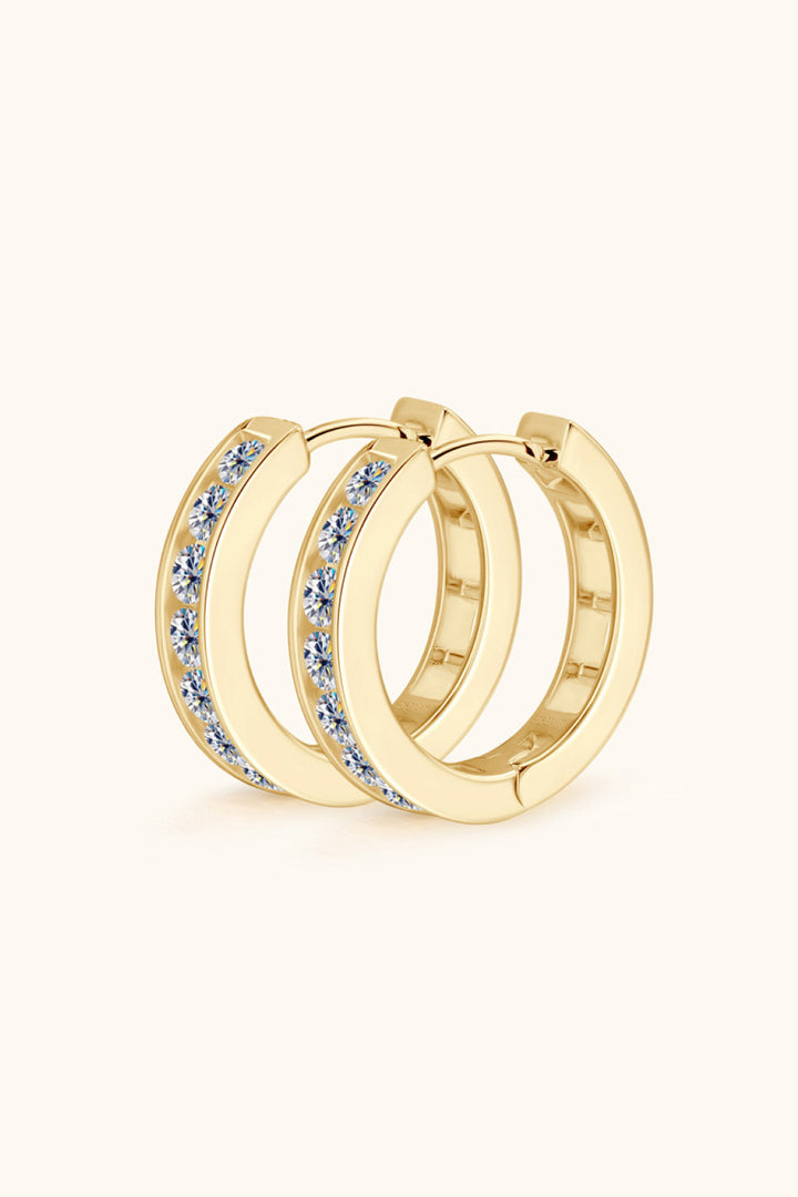 Inlaid Moissanite 925 Sterling Silver Huggie Earrings - Gold, Silver