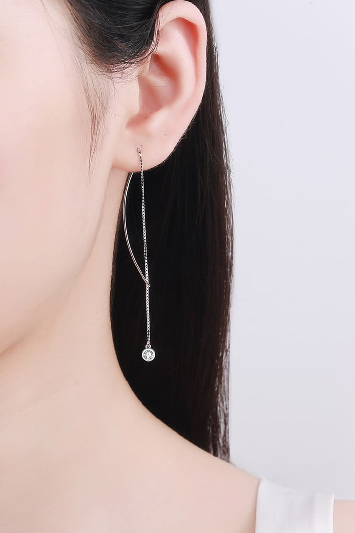 Moissanite 925 Sterling Silver Rhodium-Plated Threader Earrings - Silver