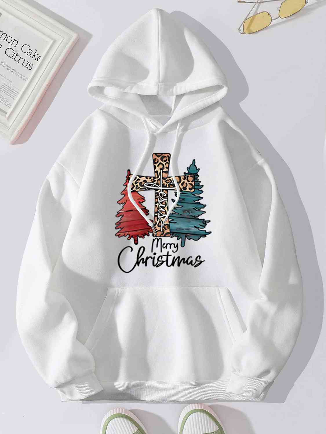 "Merry Christmas" Graphic Drawstring Hoodie - Multiple Colors - (S-XL)