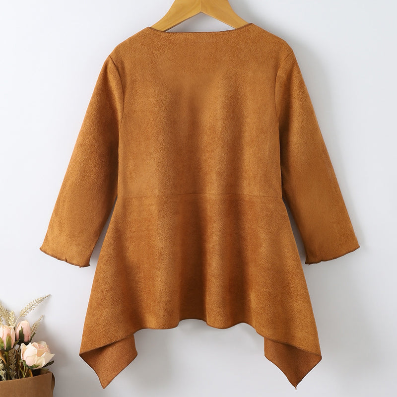 CHIC OPEN-FRONT SOLID LONG SLEEVE COAT - CARAMEL - (4T-7)