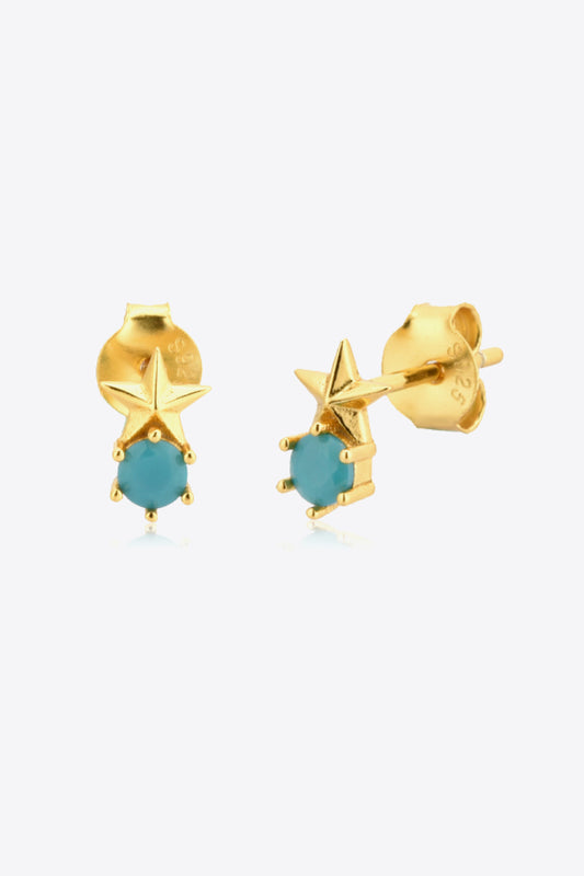 ZIRCON 925 STERLING SILVER STAR STUD EARRINGS - GOLD - MULTIPLE COLOR GEMS