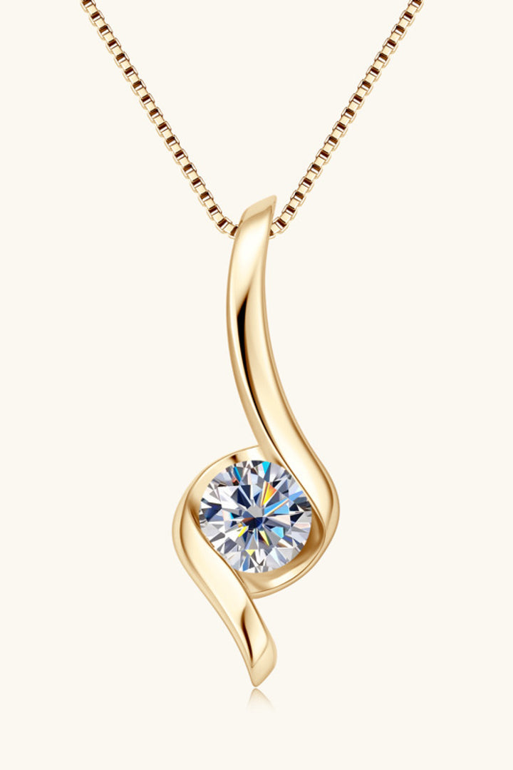 1 Carat Moissanite 925 Sterling Silver Ribbon-Pendant Necklace - Gold, Silver